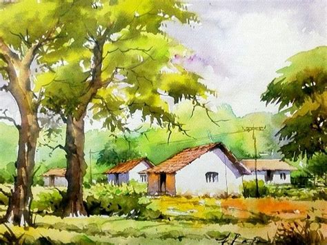 Village scene in watercolor by me.. Female Art Painting, Art Painting Gallery, Watercolor ...