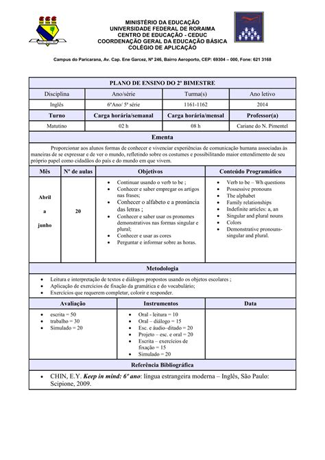 Modelo De Plano Anual De Aula - Vários Modelos