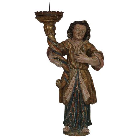 18th Century, Italian Carved Wood Baroque Angel with Candleholder at ...