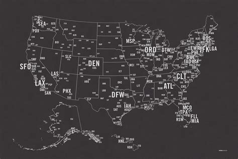 US Primary Airport Code Map Screen Print – NOMO Design