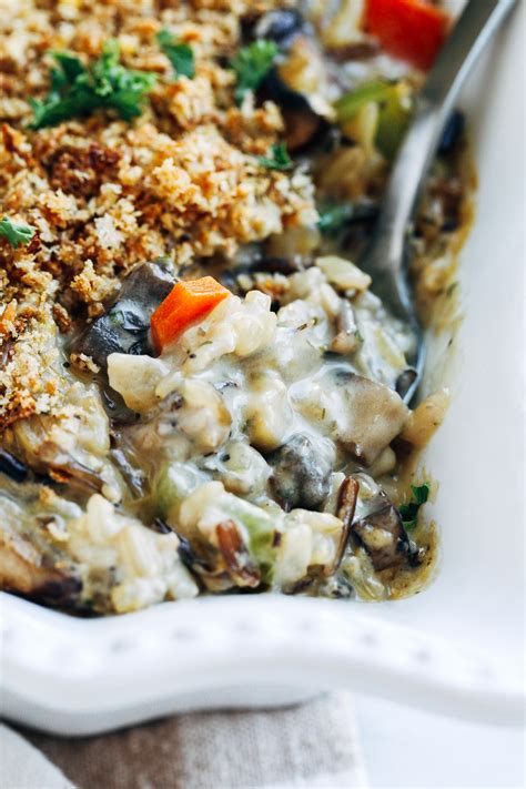 Creamy Wild Rice Mushroom Casserole By OhMyVeggies.com