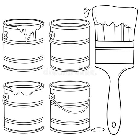 Paint Buckets and a Brush. Paint Brush with Paint Cans. Vector Black ...