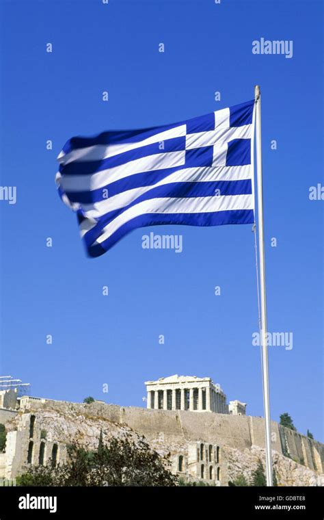 Greek flag in front of the Acropolis, Athens, Greece Stock Photo - Alamy