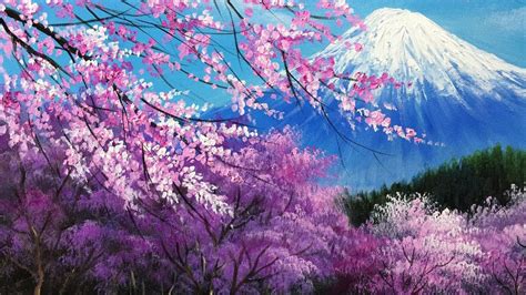 The cherry blossoms in the Mt. Fuji Acrylic Painting - FULL - YouTube