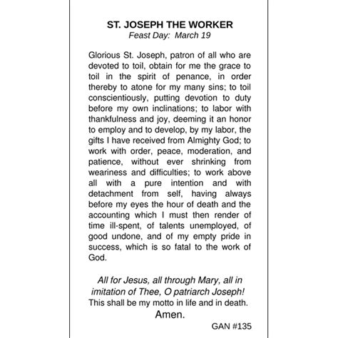 St. Joseph the Worker Prayer Card | Gannon's Prayer Card Co.