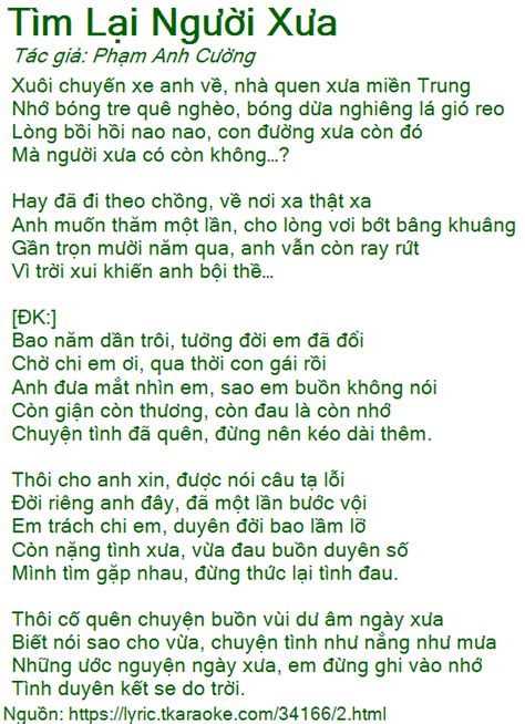 Lời bài hát Tìm Lại Người Xưa (Phạm Anh Cường) [có nhạc nghe]