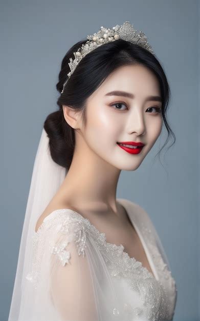 Premium AI Image | a bride with a red lip color and a veil