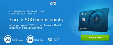 Citi ThankYou Preferred Card for College Students 2,500 Bonus Points ...