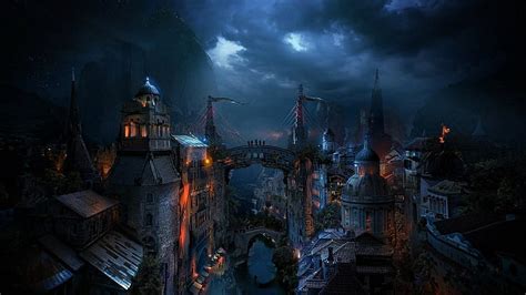 HD wallpaper: Mostar, fantasy art, city, fantasy city, night ...