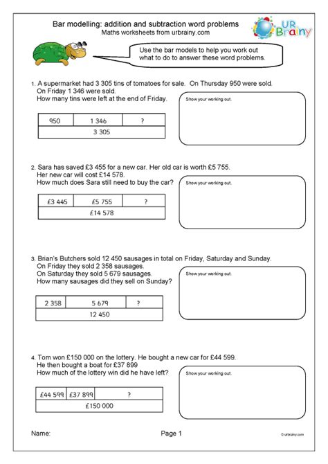 Bar Diagram Word Problems