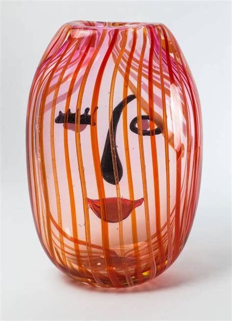 Large Multi Colored Art Glass Girl's Face Abstract Vase at 1stDibs