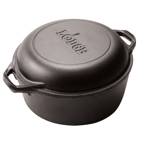 Lodge L8DD3 5 Qt. Pre-Seasoned Cast Iron Double Dutch Oven with Loop Handles