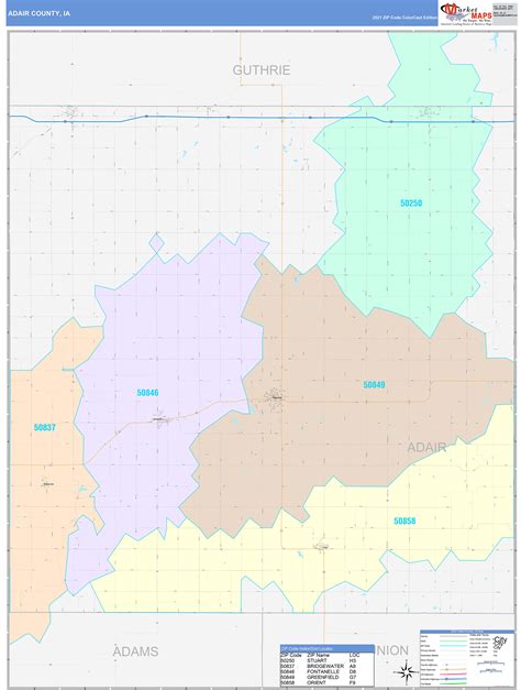 Adair County, IA Wall Map Color Cast Style by MarketMAPS