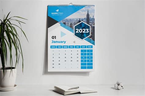 Wall Calendar 2023 templateClean & Eye-catchy professional work! This template is designed for ...