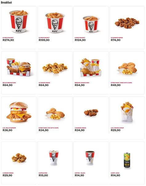 KFC Breakfast Menu Prices in South Africa