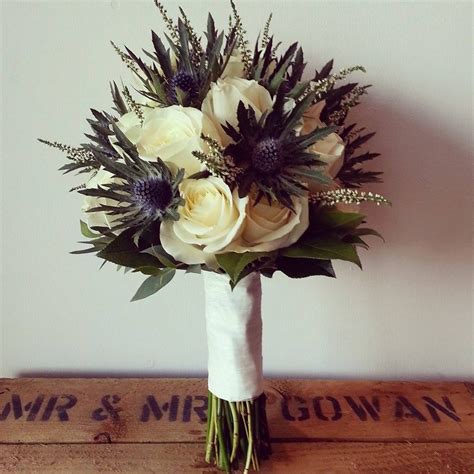 A classic Scottish thistle, heather and avalanche rose bouquet. | Thistle wedding, Wedding ...