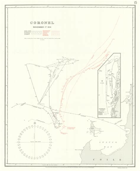 Battle of Coronel, November 1st 1914. First World War. 1920 old antique map