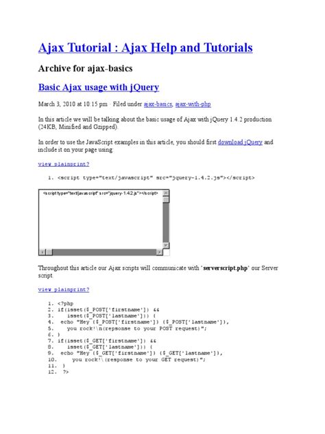 Ajax Tutorial: Ajax Help and Tutorials: Archive For Ajax-Basics | PDF | Ajax (Programming ...
