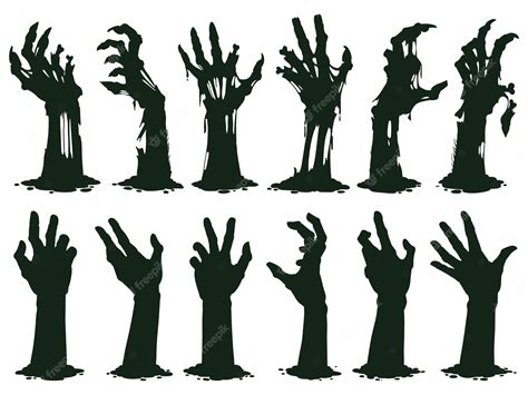 Premium Vector | Creepy zombie hands silhouette crooked lambs stick out of graveyard ground ...