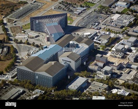 aerial view above Moffett Field NASA Ames research center wind tunnel Mountain View California ...