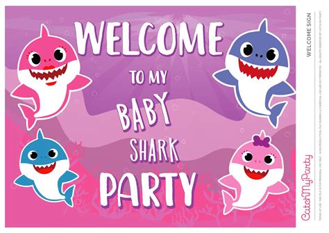 Baby Shark Pink Welcome Poster. See more party ideas and share yours at CatchM… | Shark theme ...