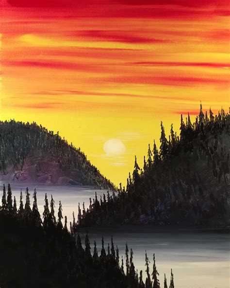 Misty Mountain Hop by Troy Paiva - Paint Nite Paintings | Sunset painting, Abstract art painting ...