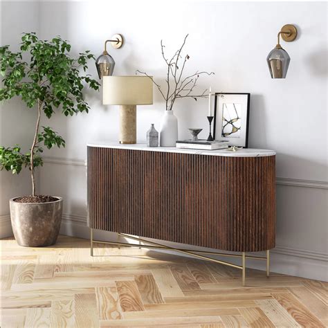 Milo Walnut Fluted Wood & Marble Top Large Curved 2 Door Sideboard - 150cm | The Furniture Mega ...