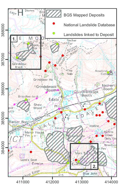 Example map from the Vale of Edale in Derbyshire, showing the locations... | Download Scientific ...