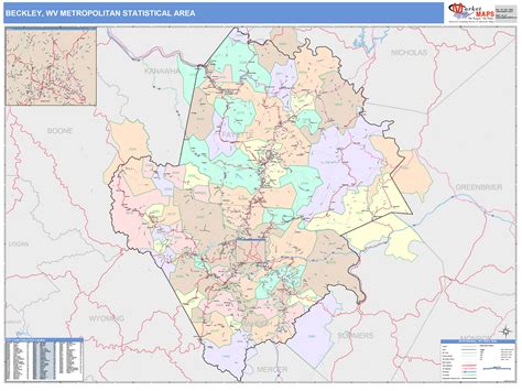 Beckley, WV Metro Area Wall Map Color Cast Style by MarketMAPS ...