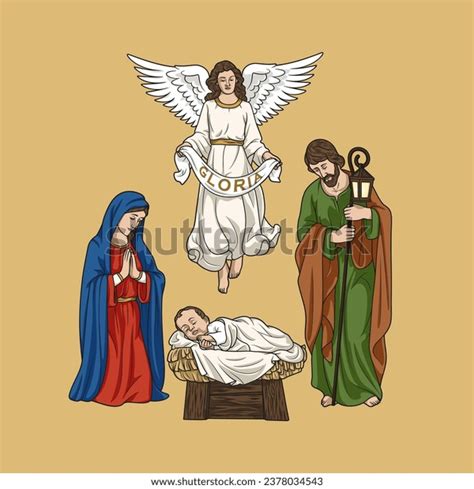 Holy Family Jesus Mary Joseph Angel Stock Vector (Royalty Free) 2378034543 | Shutterstock