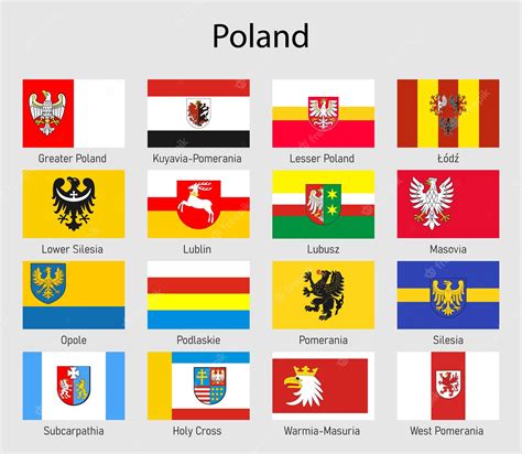 Premium Vector | Set Flags of the voivodships of Poland All Polish regions flag collection