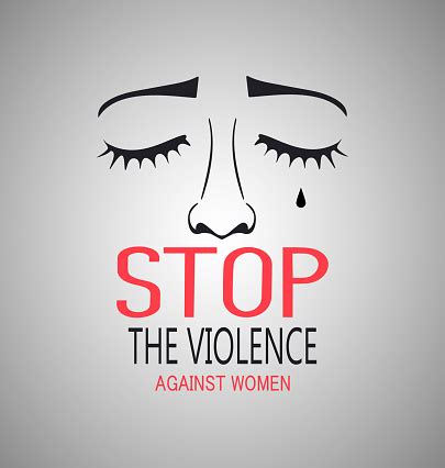 Woman Cries With The Text Stop The Violence Against Women Simple Design Stock Illustration ...
