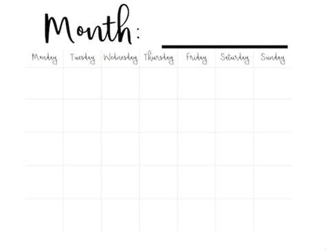 Printable Blank Monthly Calendar monday Start 10x10 - Etsy