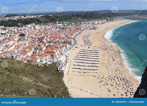 Cliff Side View of the Nazare Beach in Nazare Portugal Stock Image ...