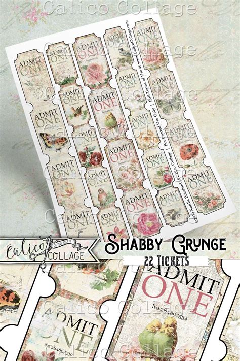 Printable Junk Journal Shabby Grunge Tickets | Vintage junk journal ...