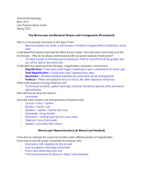 General Microbiology - Lab Final 1 2 - General Microbiology BIOL 3317 Lab Practical Study Guide ...