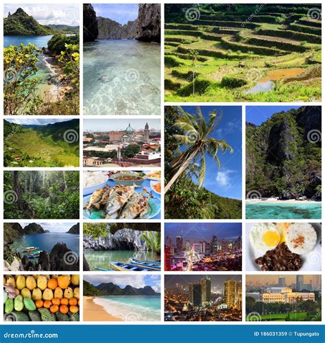 Philippines travel collage stock image. Image of postcard - 186031359