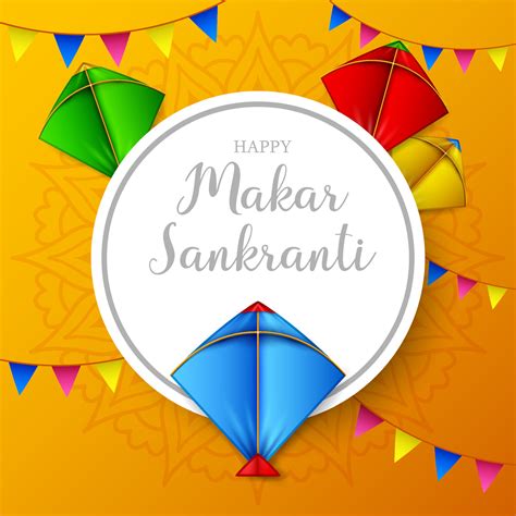 Makar sankranti greeting card with round paper and colorful kite ...