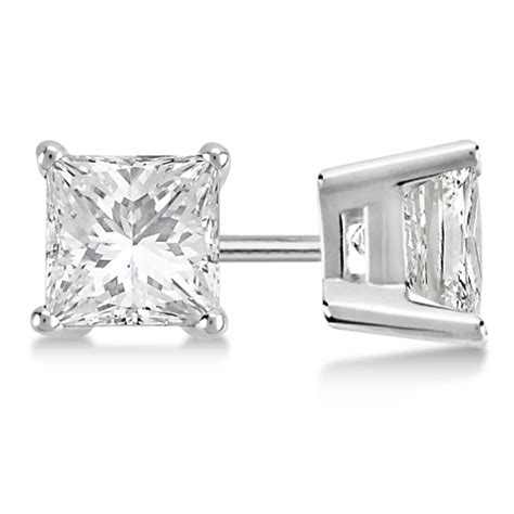 Square Diamond Stud Earrings Basket Setting In 14K White Gold - DY1