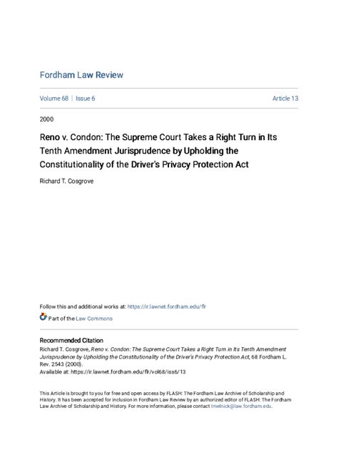 Fillable Online Reno v. Condon: The Supreme Court Takes a Right Turn in ... Fax Email Print ...