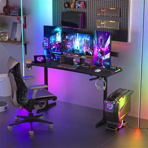 CARBON FIBRE SURFACE Large LED RGB Gaming Desk Height Adjustable Computer Table $159.91 - PicClick
