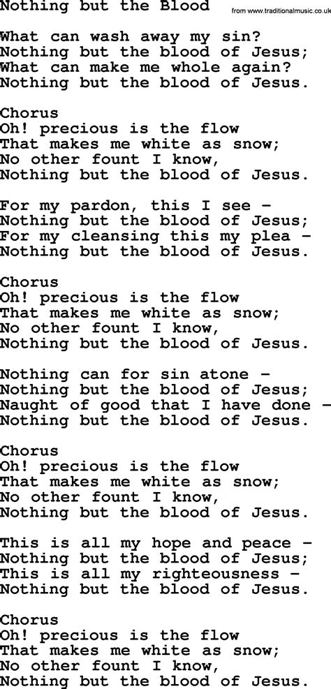 Baptist Hymnal, Christian Song: Nothing But The Blood- lyrics with PDF ...