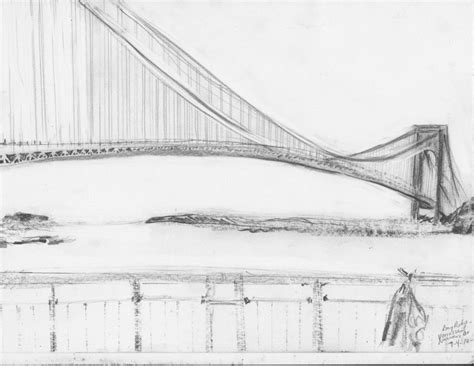 Jerise - "Sketch of Verrazano Narrows Bridge - Bay Ridge - NYC" 2016 - Ink on paper Available ...