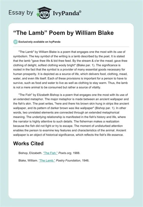 "The Lamb" Poem by William Blake - 285 Words | Essay Example