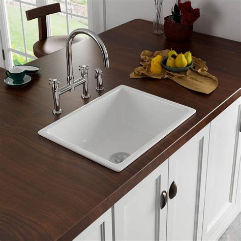 Eridanus White Ceramic 24 in. Single Bowl Drop-in Kitchen Sink with ...