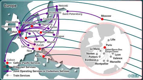 Cathay Pacific route map - Europe