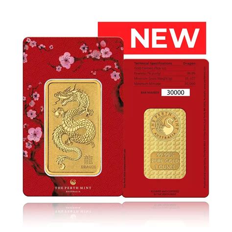 1oz Minted Dragon Gold Bar Perth Mint | Ainslie Bullion