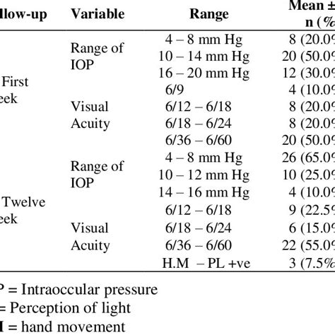 Showing Intraocular Pressure Ranges and Visual Acuity at 1 st And 12 th... | Download Scientific ...