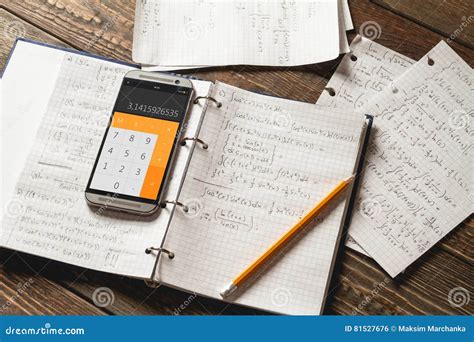 Mathematical Equations Written in a Notebook. Calculator App. Stock Photo - Image of edge ...