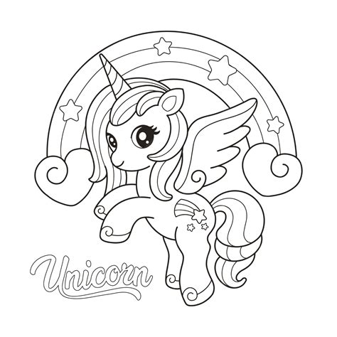 Premium Vector | Unicorn rainbow coloring page illustration